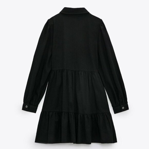 Zara Black Tiered Shirt Dress with Long Sleeves - Size Small NEW WITH TAG! - Picture 6 of 6
